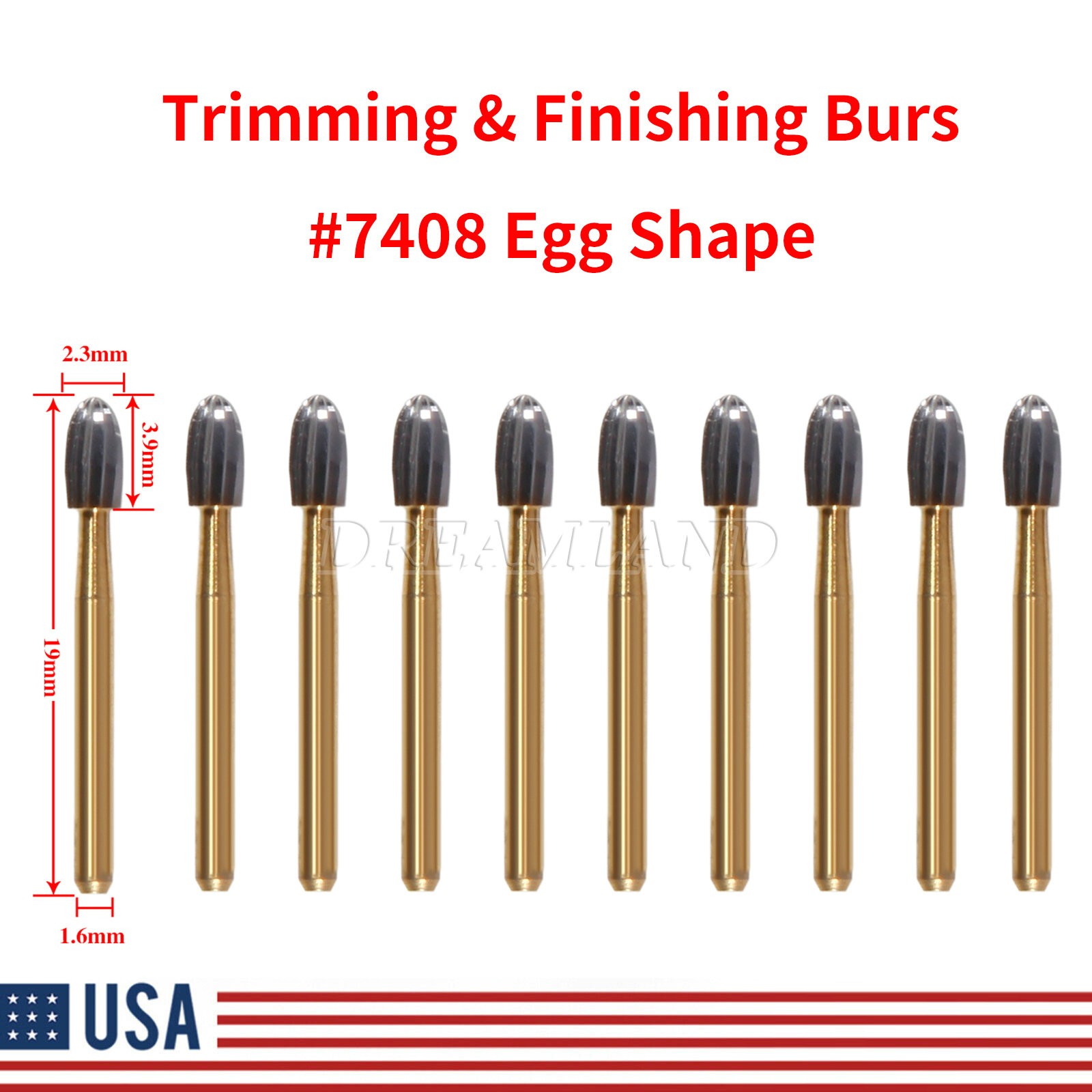 10pc Dental Egg Carbide Burs Trimming & Finishing FG-7408 Friction Grip
