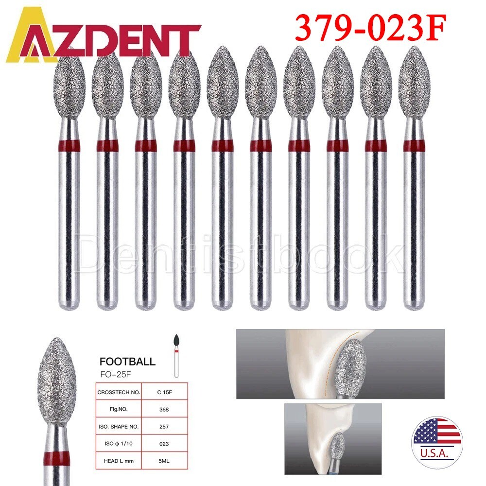 10pcs Dental Diamond Bur FG 368-023F Fine Grit Football Cutting High Speed Burs