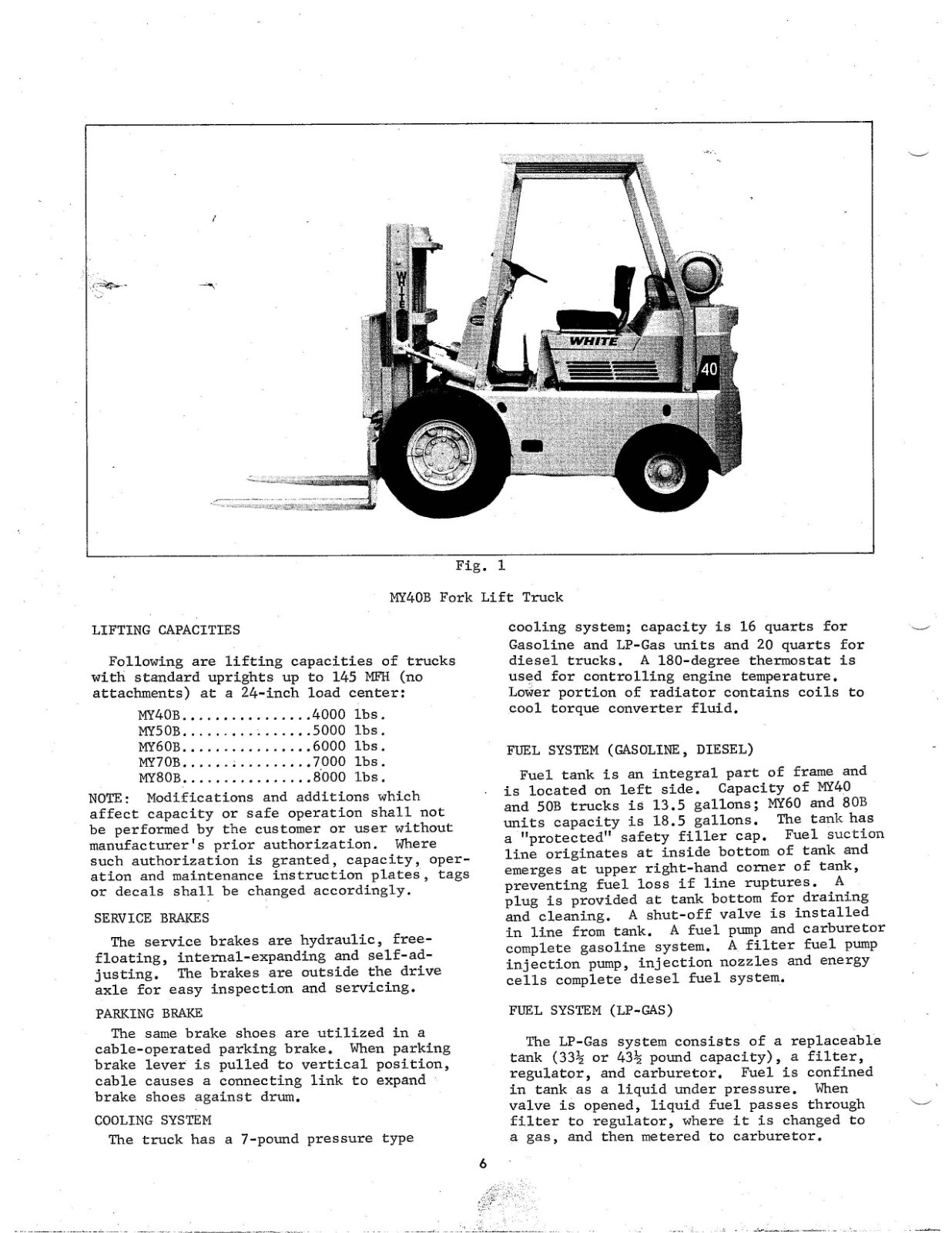 MY40 MY50 MY60 MY70 MY80B Forklift Trucks Operator Manual Fits White S-629A OP