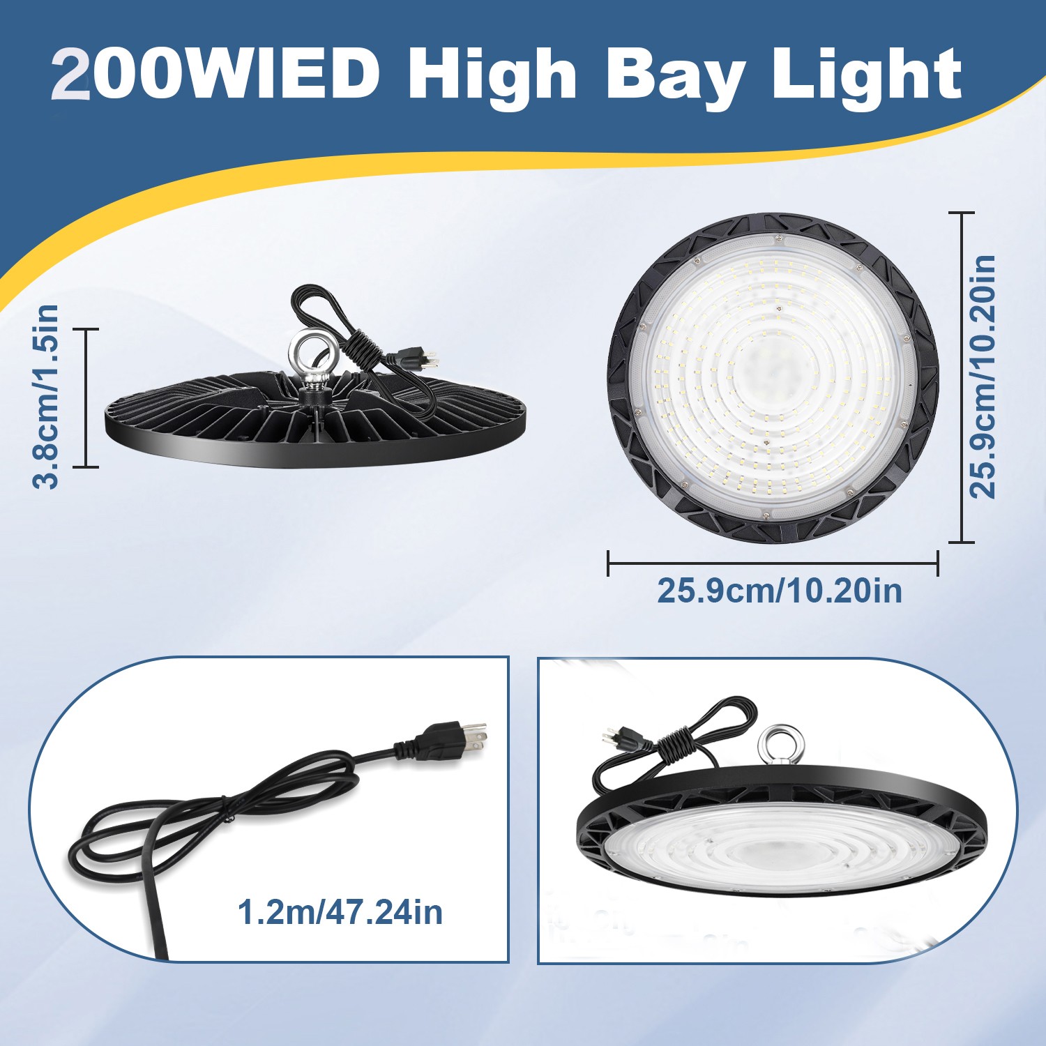 2 Pack 200W UFO Led High Bay Light Shop Industrial Commercial Factory Warehouse
