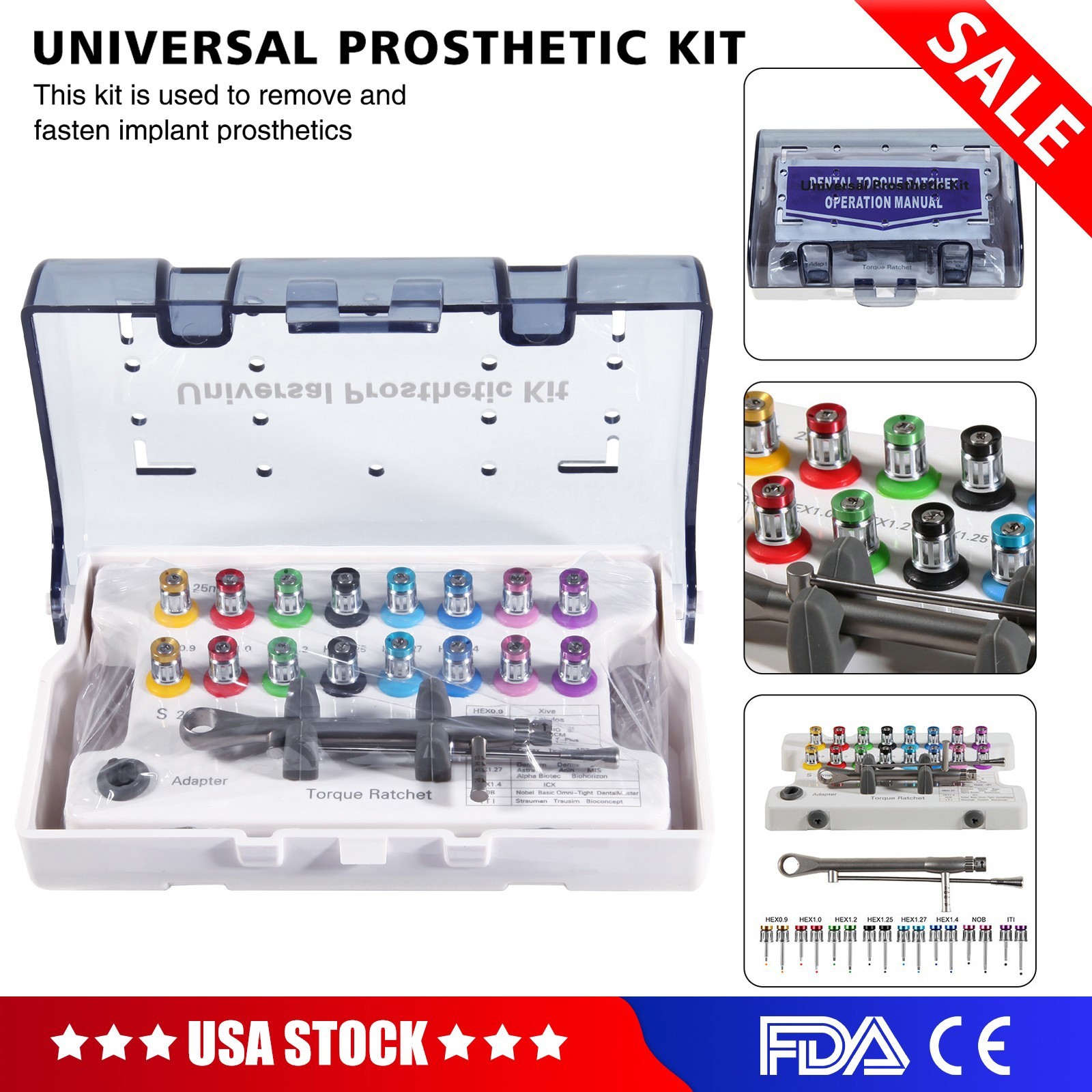 Dental Universal Implant Prosthetic Kit Torque Wrench +16pcs Drivers Remover Kit