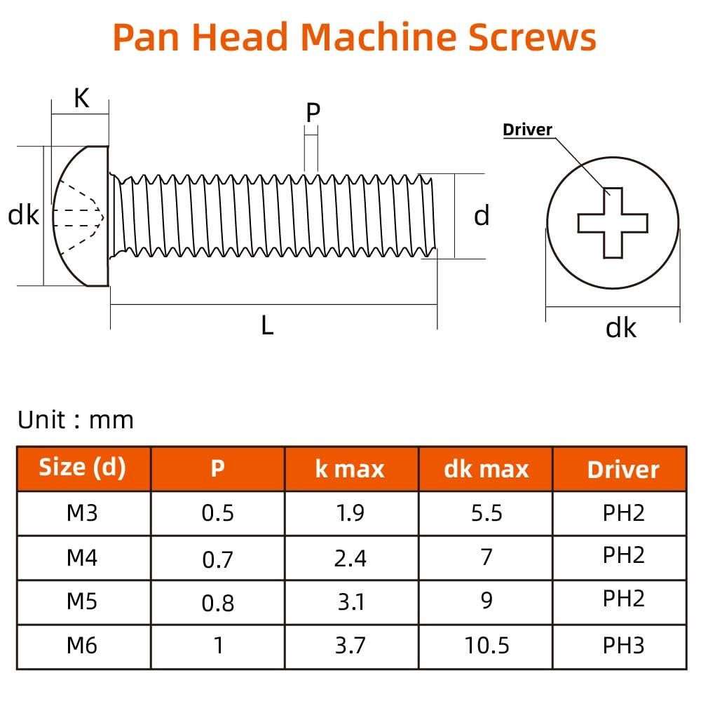 x 14mm Pan Head Machine Screws, Cross Screw, 304 Stainless Steel, Black Finis…