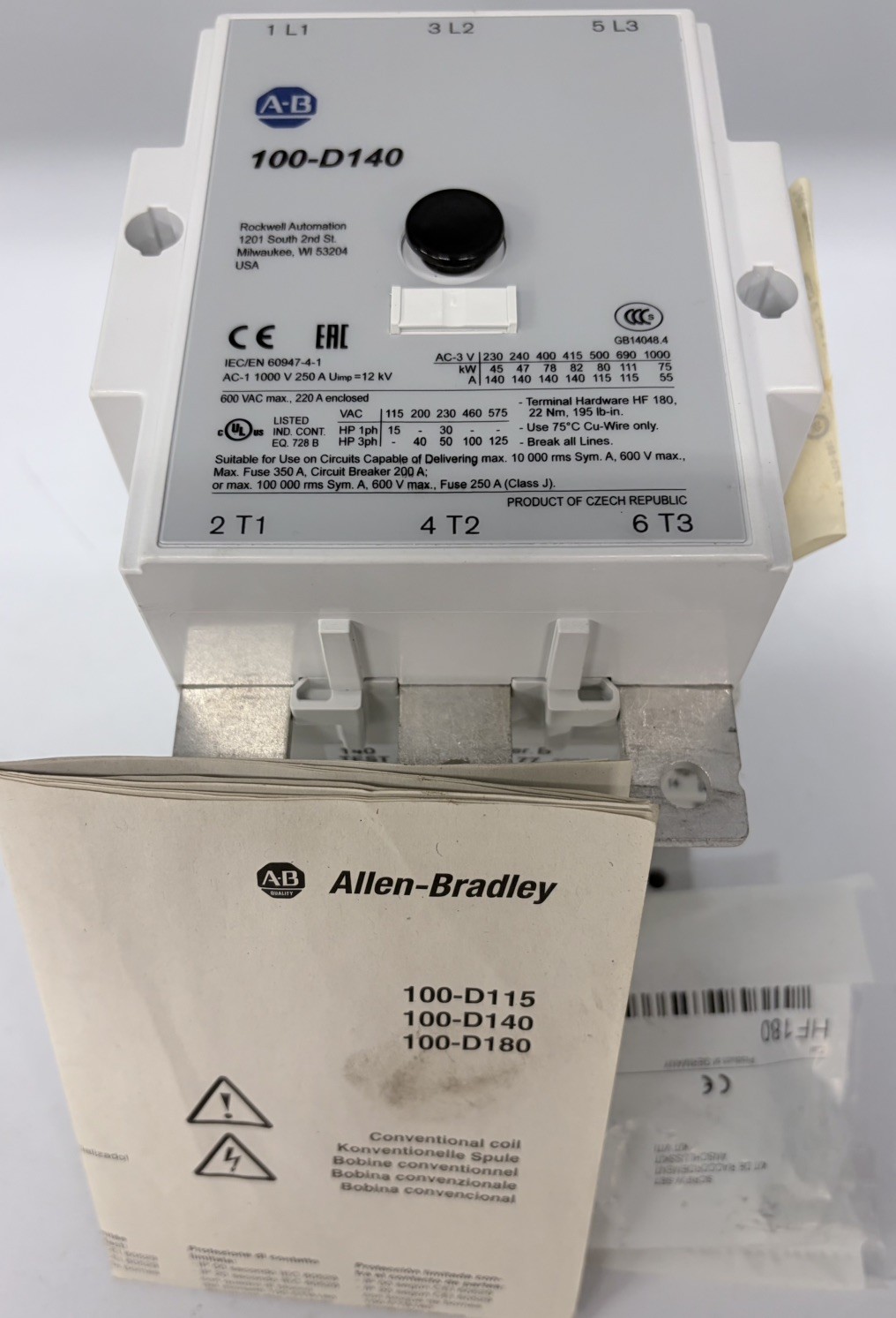 NEW Surplus Allen Bradley 100-D140 AC Contactor AC 120v Coil 60hz 140A