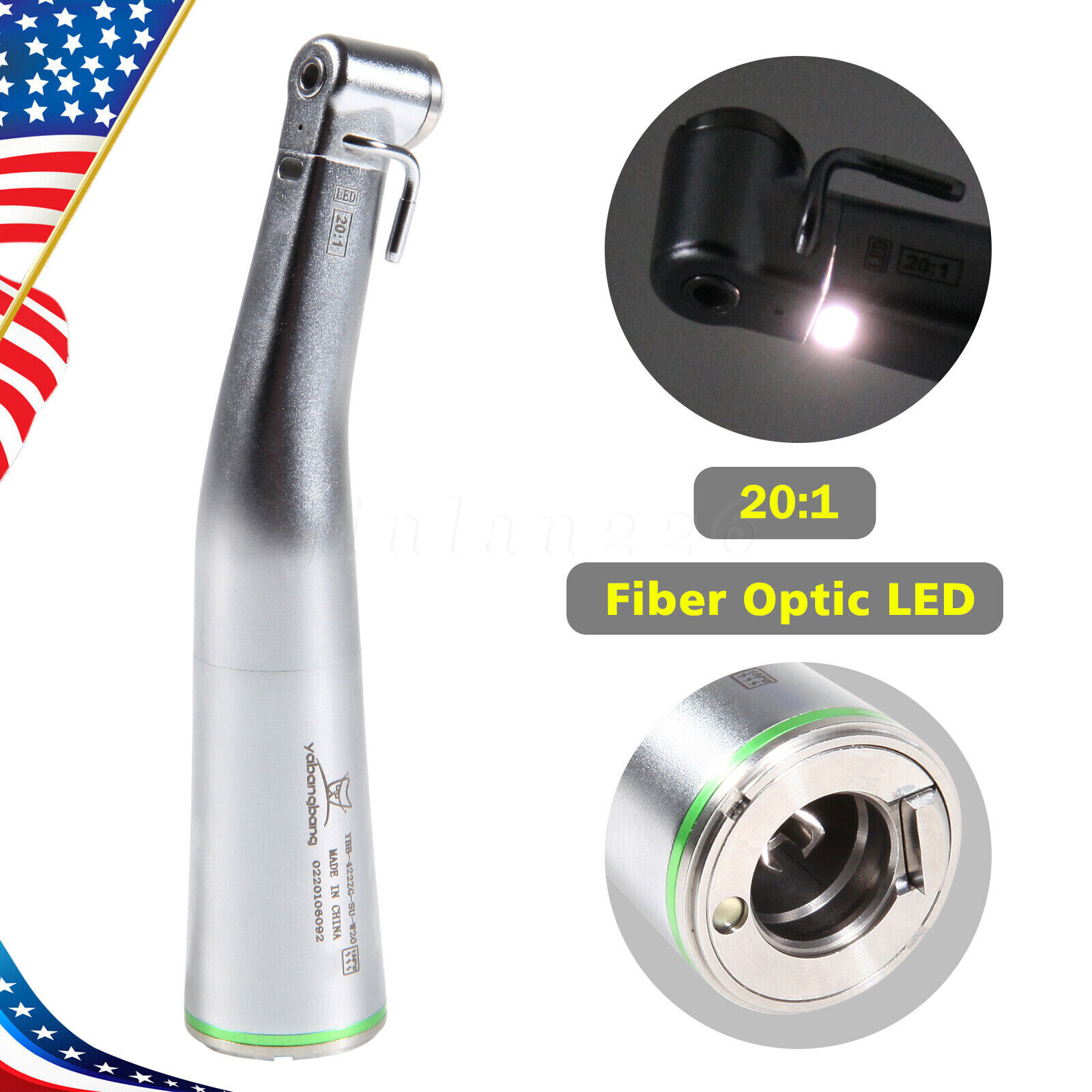 1-4* SG20L Dental Fiber Optic 20:1 Implant Contra Angle LED Handpiece Fit NSK