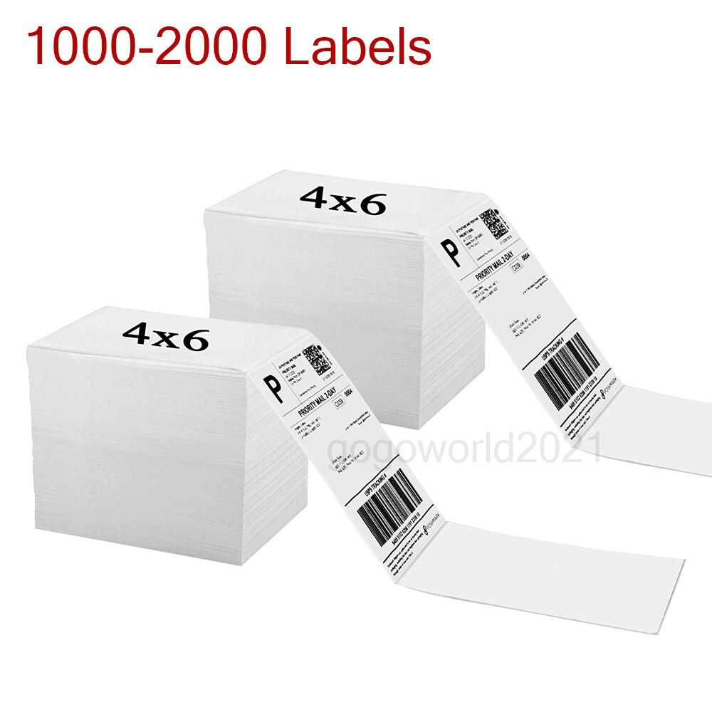 1000-2000 4×6 Fanfold Direct Thermal Shipping Labels for Zebra and Rollo Printer