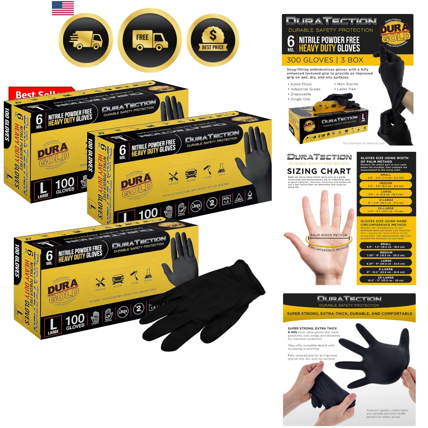 Heavy Duty Black Nitrile Disposable Gloves, 6 Mil – Latex Free, Powder Free, …