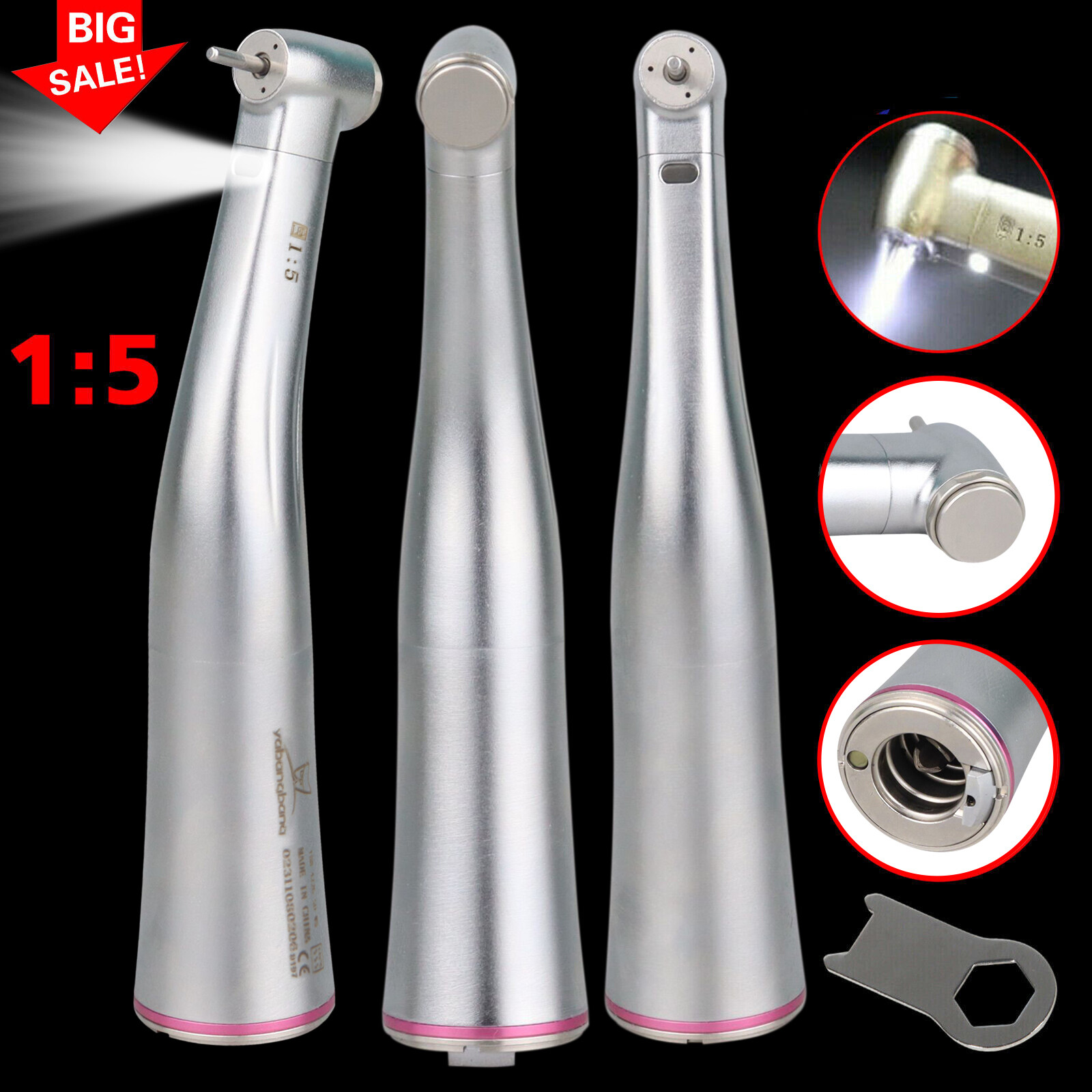 Dental FiberOptic LED 1:1/1:5/1:4.2 45° Surgical Contra Angle Handpiece YBB