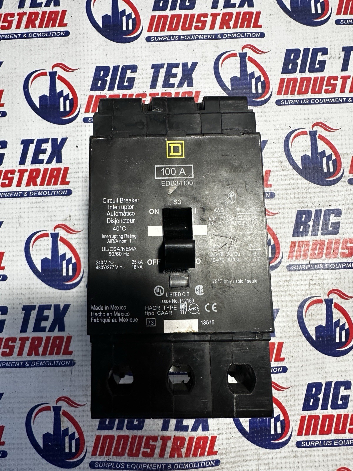 Square D EDB34100 3 Pole 100 Amp