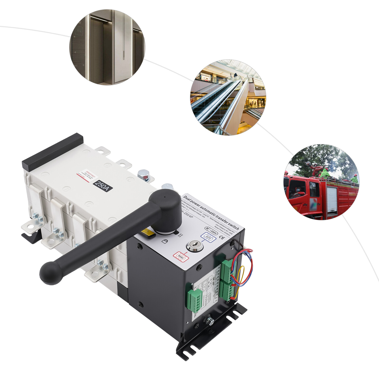Dual Power Automatic Transfer Switch 250A 4P Auto and Manual Mode 340*130*118mm