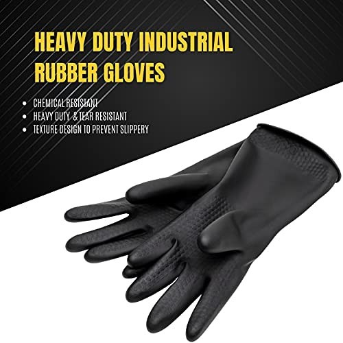 Chemical Resistant Gloves Heavy Duty Rubber Extra Thick Textured Grip Wet Oily