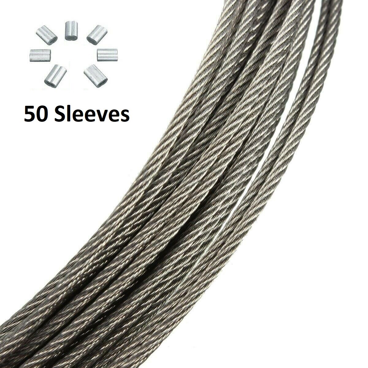 150 ft – 1/16″ 7×7 T316 Stainless Steel Cable with 50 Aluminum Sleeves