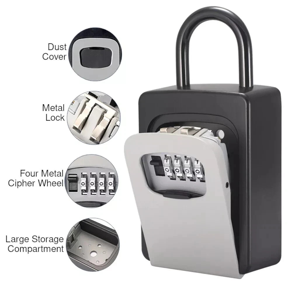 Key Lock Box Outside-Combination Lockbox House Portable Wall Door Knob Mounted