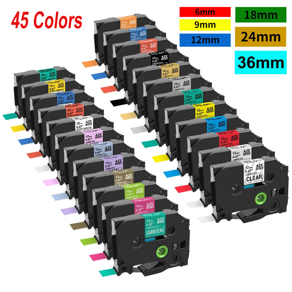 5PK For Brother P-touch Label Tapes 6mm, 9mm, 12mm, 24mm, 36mm TZe-231 241 251