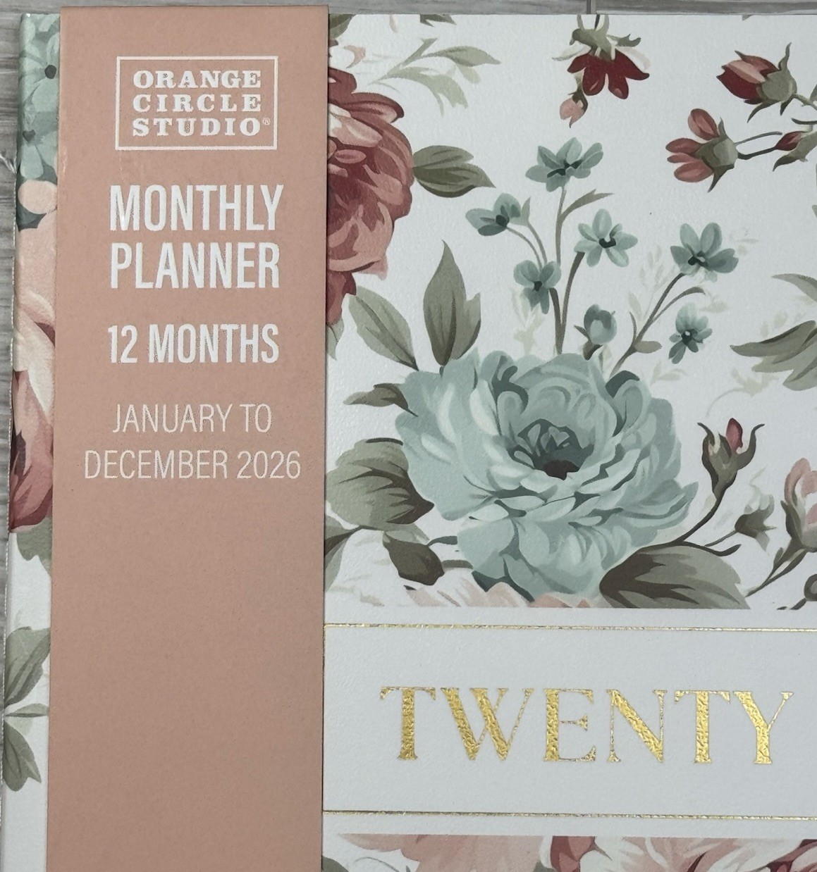 2026 Monthly 12 months Planner Orange Circle Studio Floral Brown Gold 7.5” X 8”