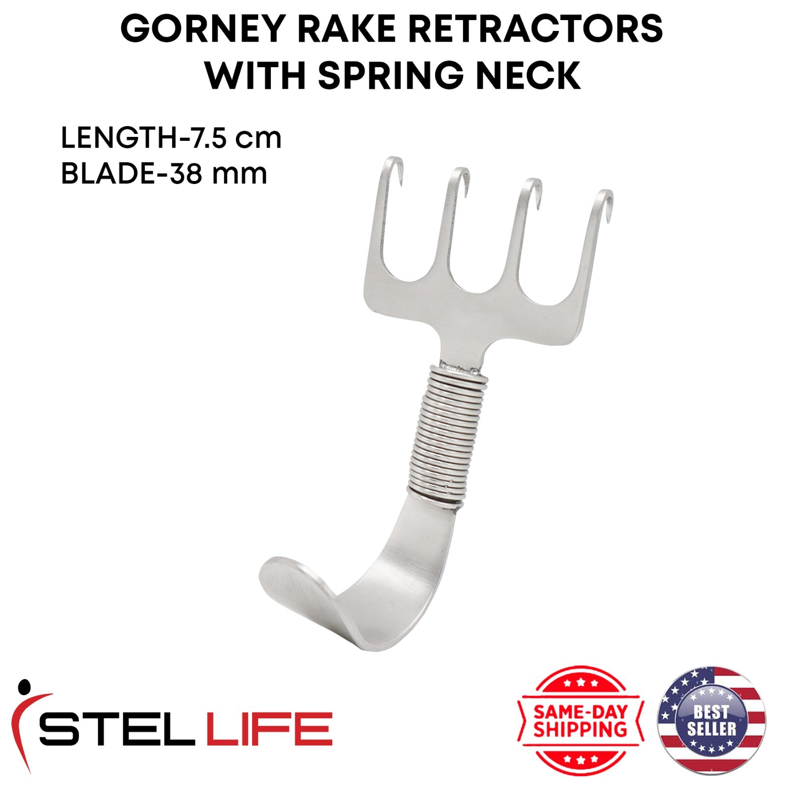 GORNEY Rake Retractors Stainless Steel Spring Neck Plastic Surgery Instruments