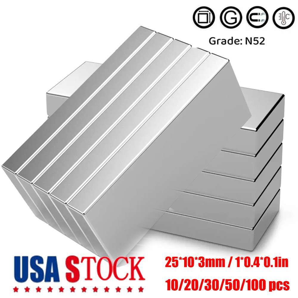 10/50/100pc Super Strong Block Fridge Magnets Rare Earth Neodymium 25x10x3mm N52