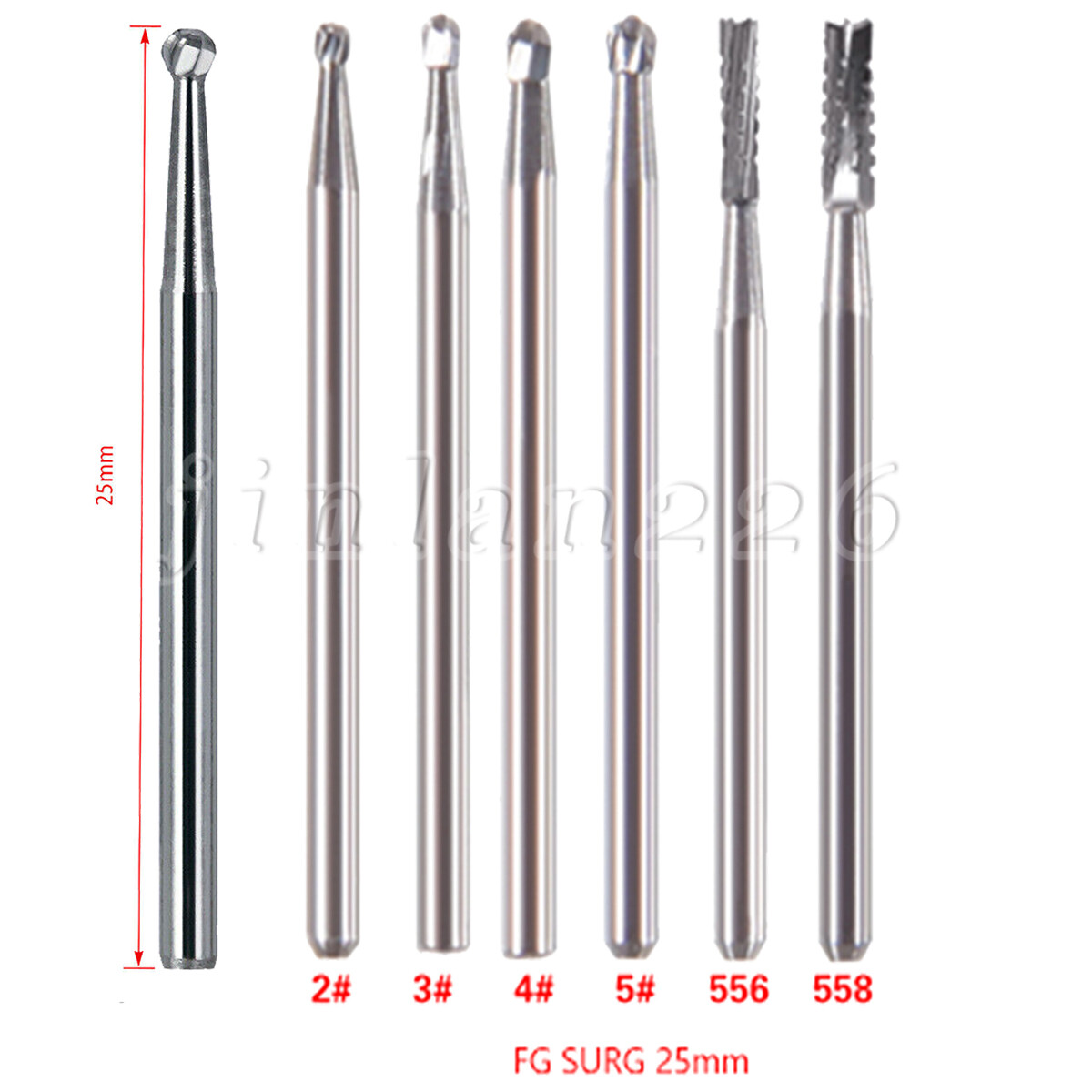 Dental Carbide Burs Long Shank FG Friction Grip Taper Flat End FG SURG 25mm