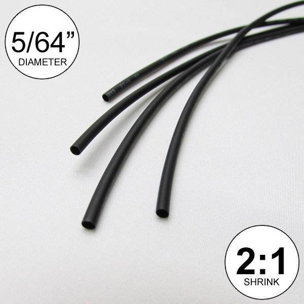 5/64″ ID Black Heat Shrink Tube 2:1 ratio wrap (6×9″ = 4 ft) inch/feet/to 2mm