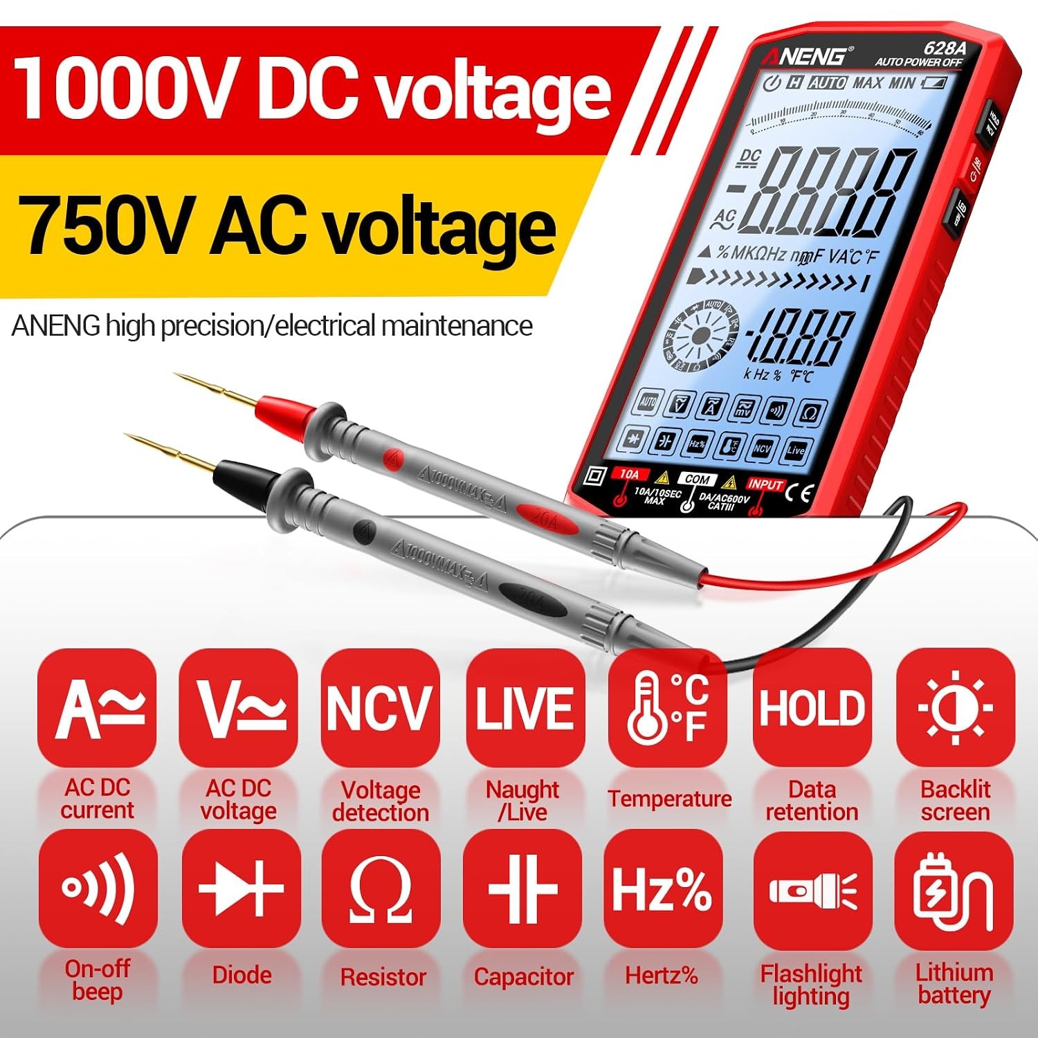 Digital Multimeter Voltmeter Tester TRMS 6000 Counts Rechargeable Auto Ranging
