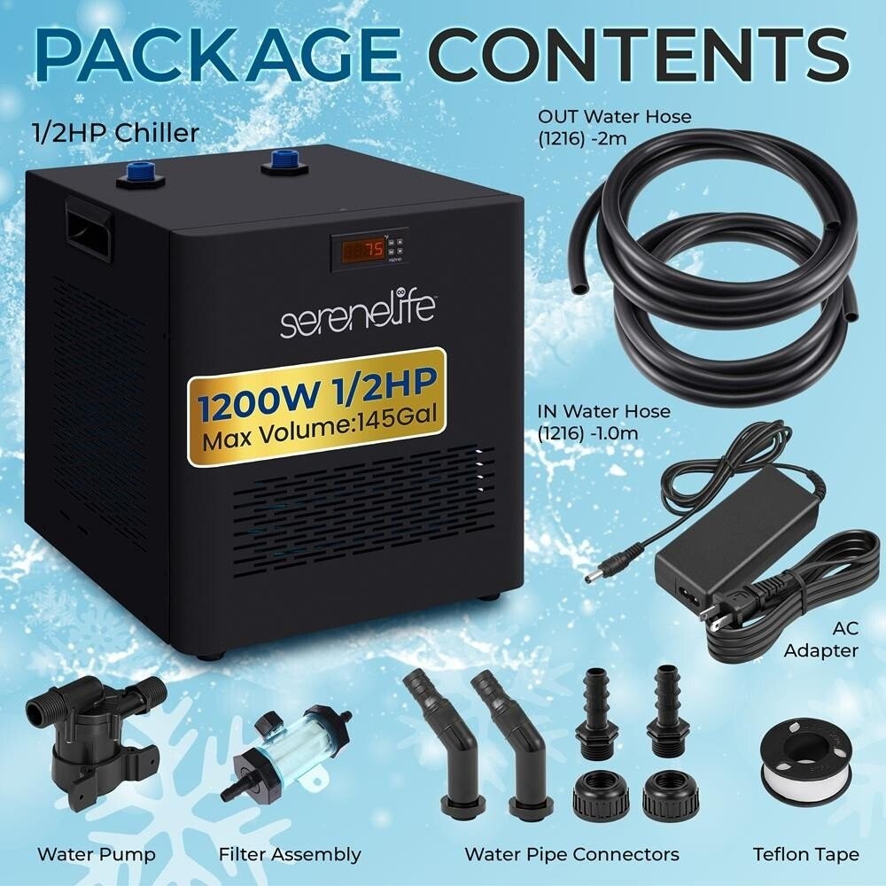 SereneLife Cold Plunge Water Chiller – 1200W 1/2 HP Cooling System