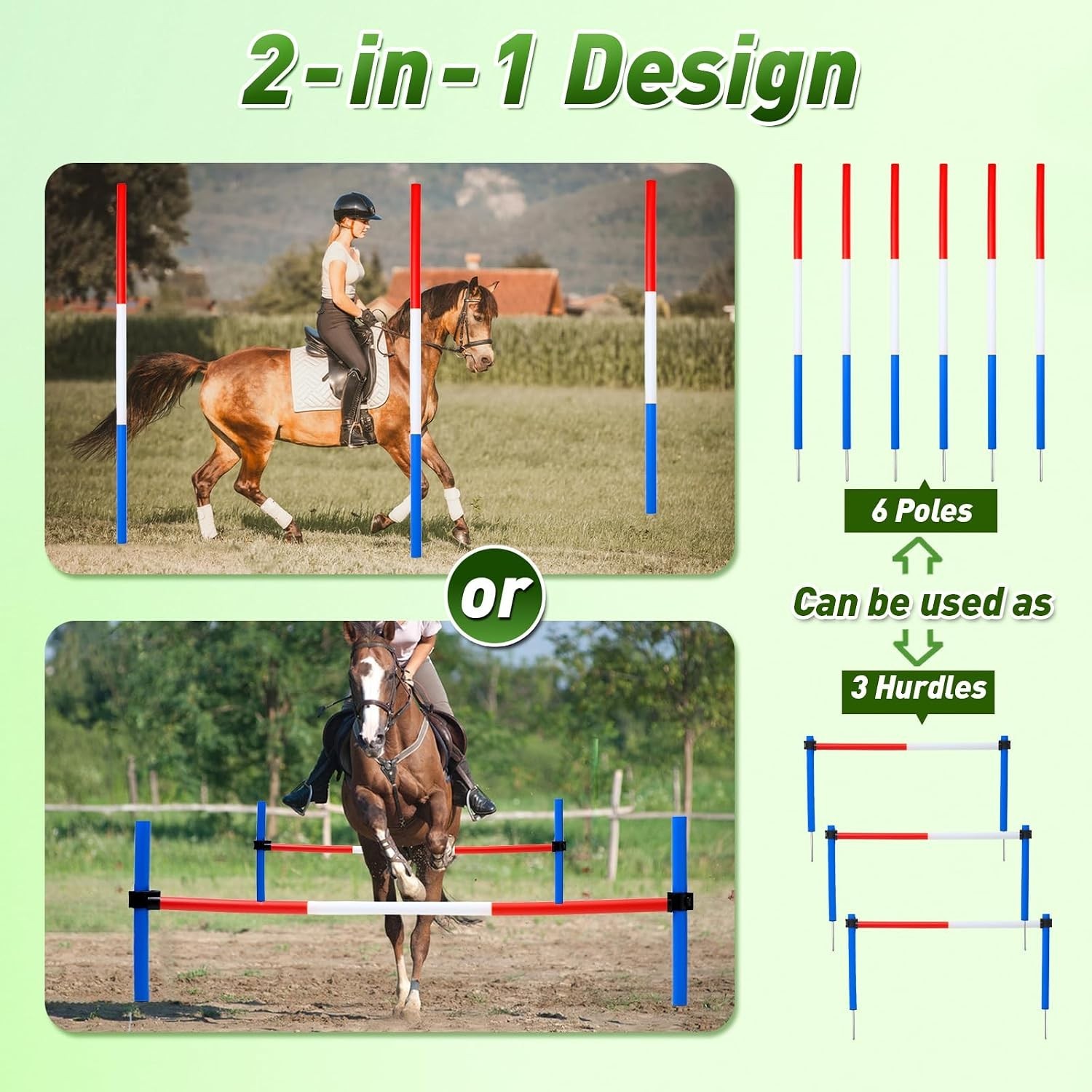 6 Pcs Pole Bending Poles for Horses,6FT Adjustable Equestrian Training Equipm…