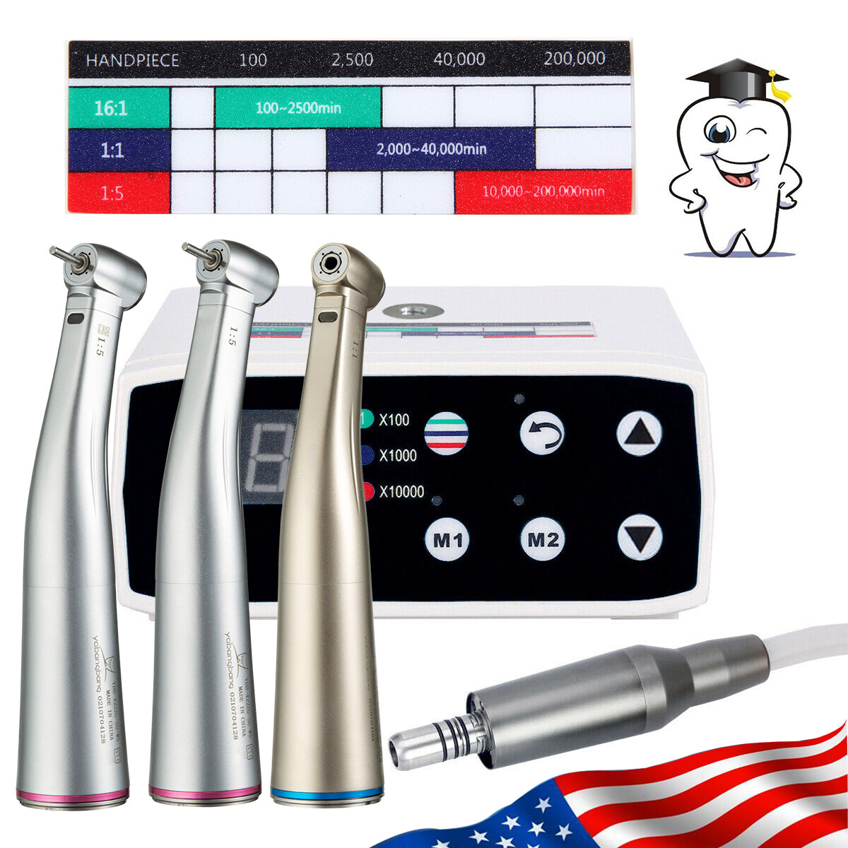 Dental Brushless LED Electric Micromotor 1:1/1:5 Increasing Handpiece