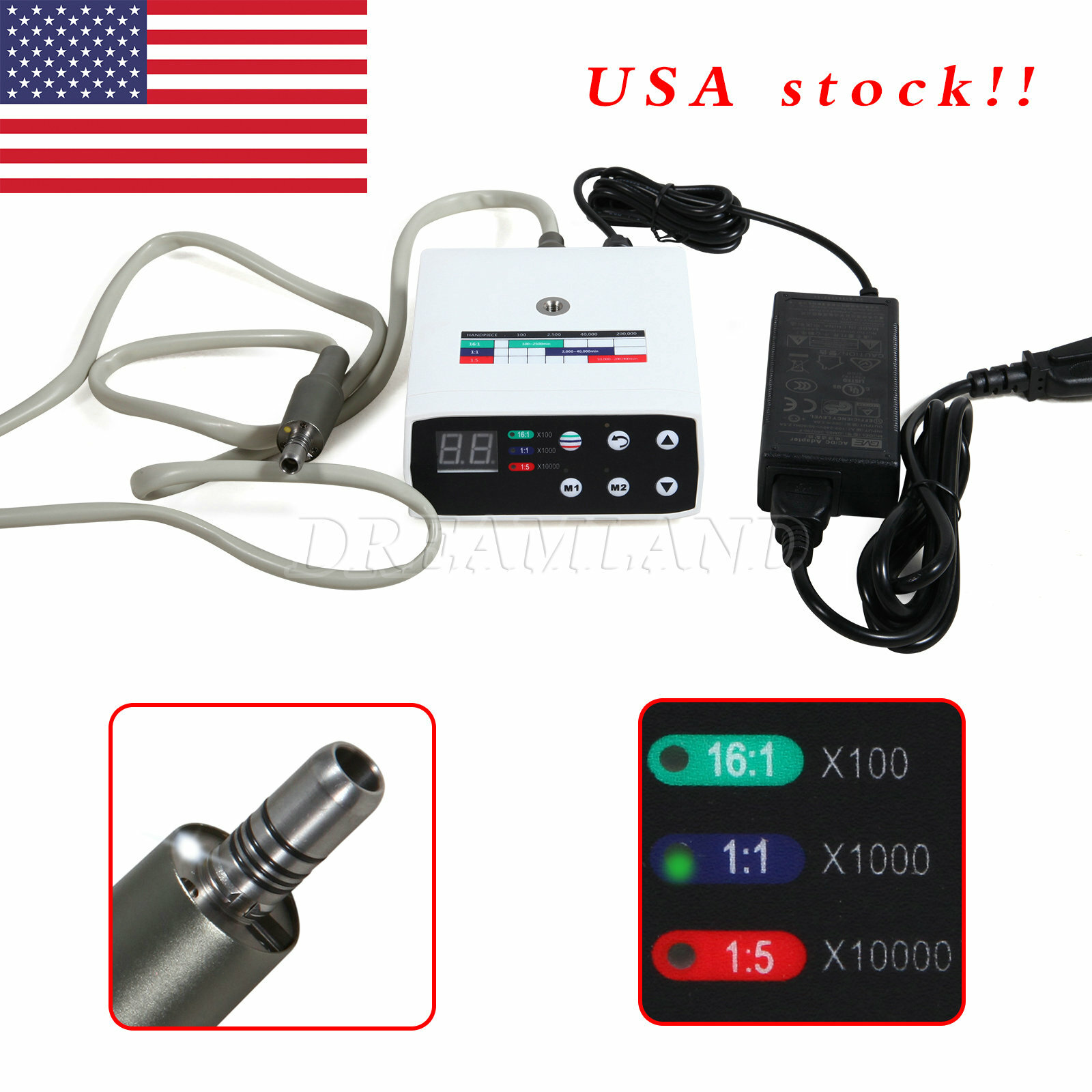 Pieza de Mano Dental 1:5 Aumento Contra Angulo Optic LED Fit NSK Motor Electrico