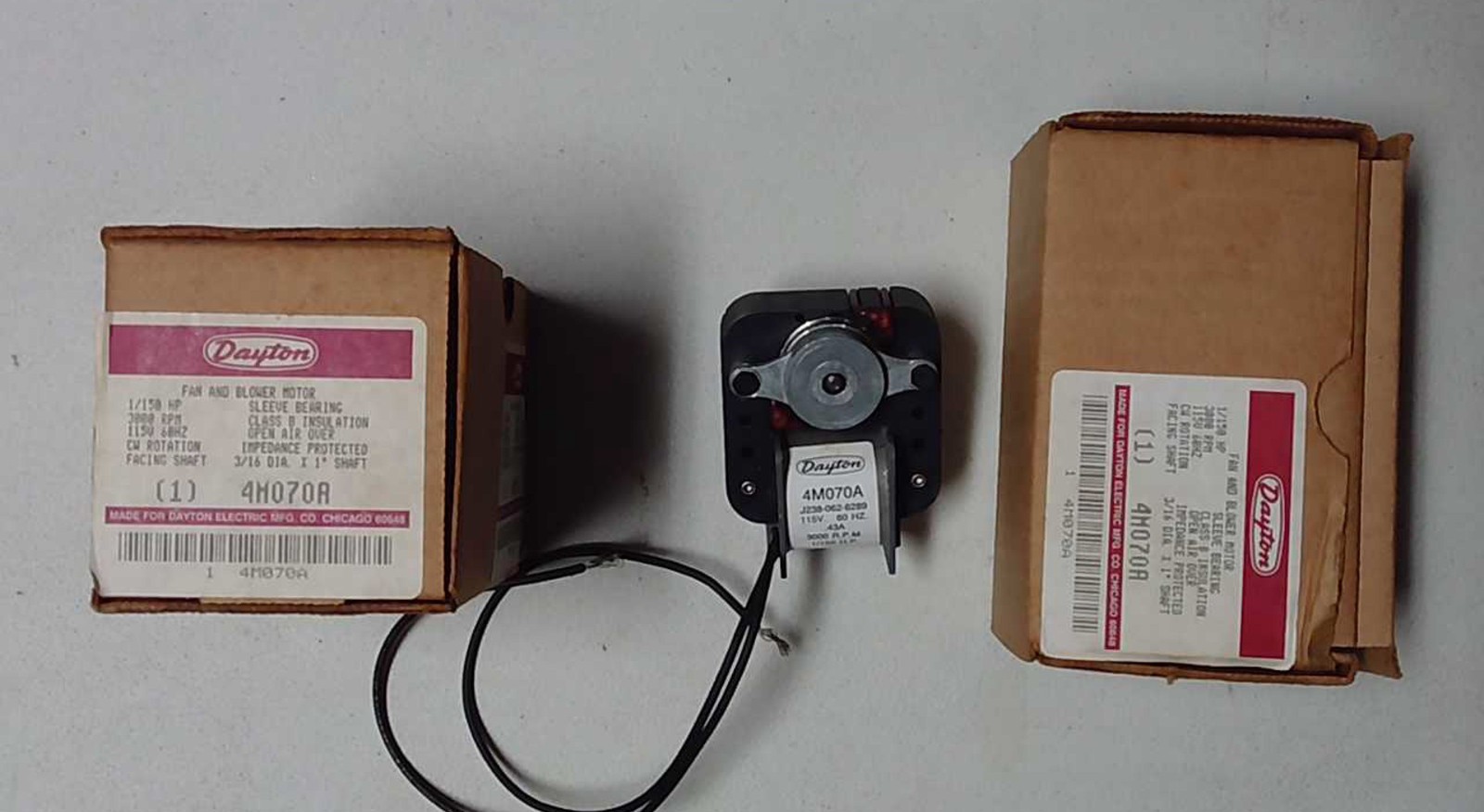 Dayton 4M070A Fan Blower Motor, 1/150 HP, 3000 RPM, 115v, 60hz, CW Rotation