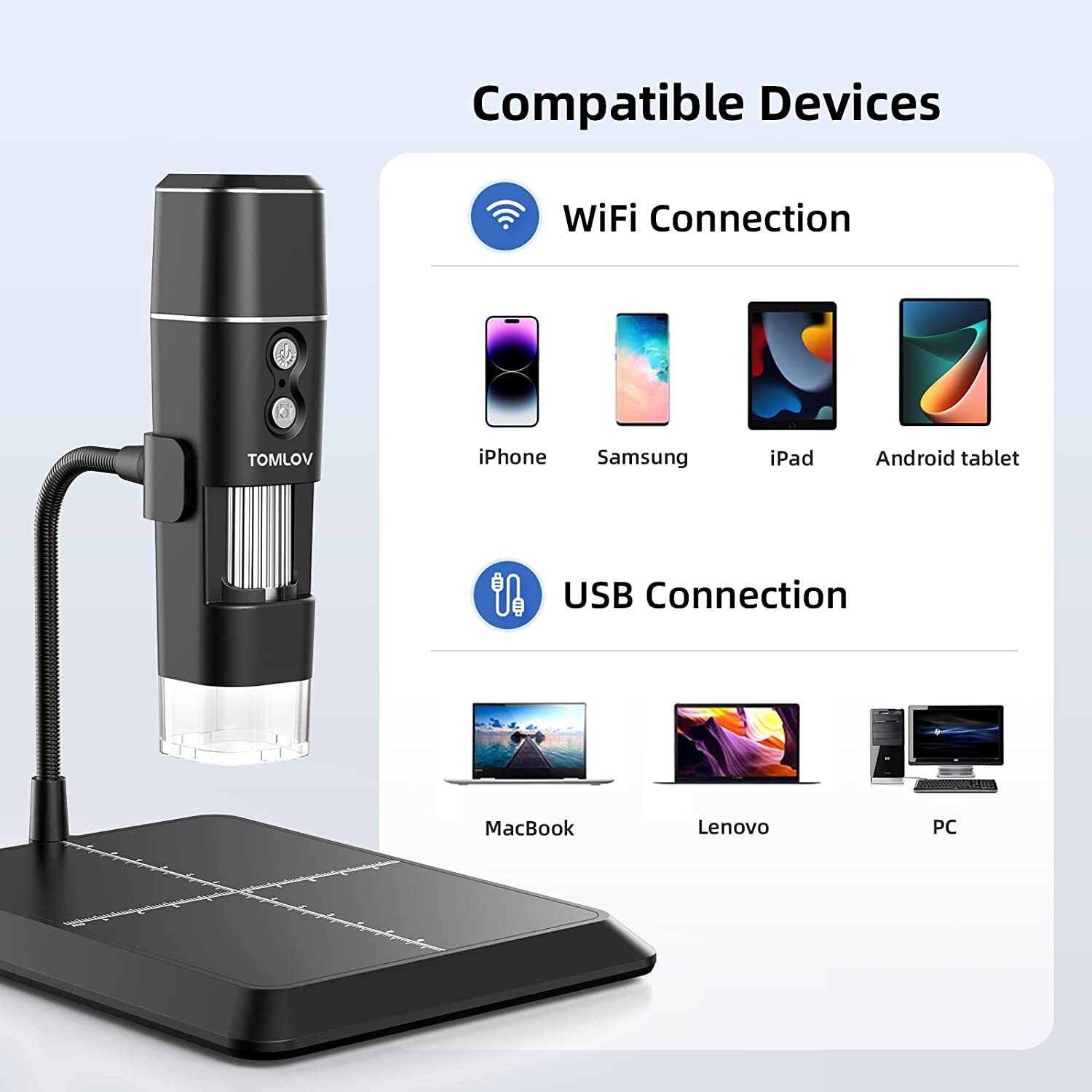 TOMLOV Wireless Digital Microscope 1000X Magnification Wifi Portable Coin Scope