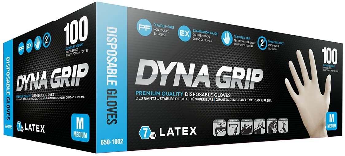 SAS 650-1001 S Small Dyna Grip Latex Exam Gloves Powder Free Box/100