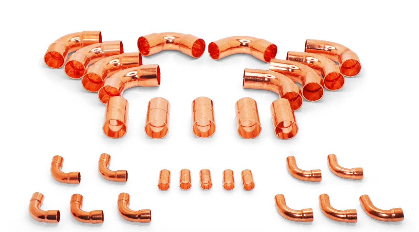 3/8″ & 7/8″ OD HVAC Long Radius Copper Kit – (5) Coupling,(5) 90s,(5) Street 90s