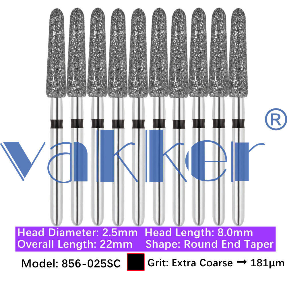 Vakker 10pc Dental Round End Taper FG Diamond Bur 856-025SC Super Coarse Grit