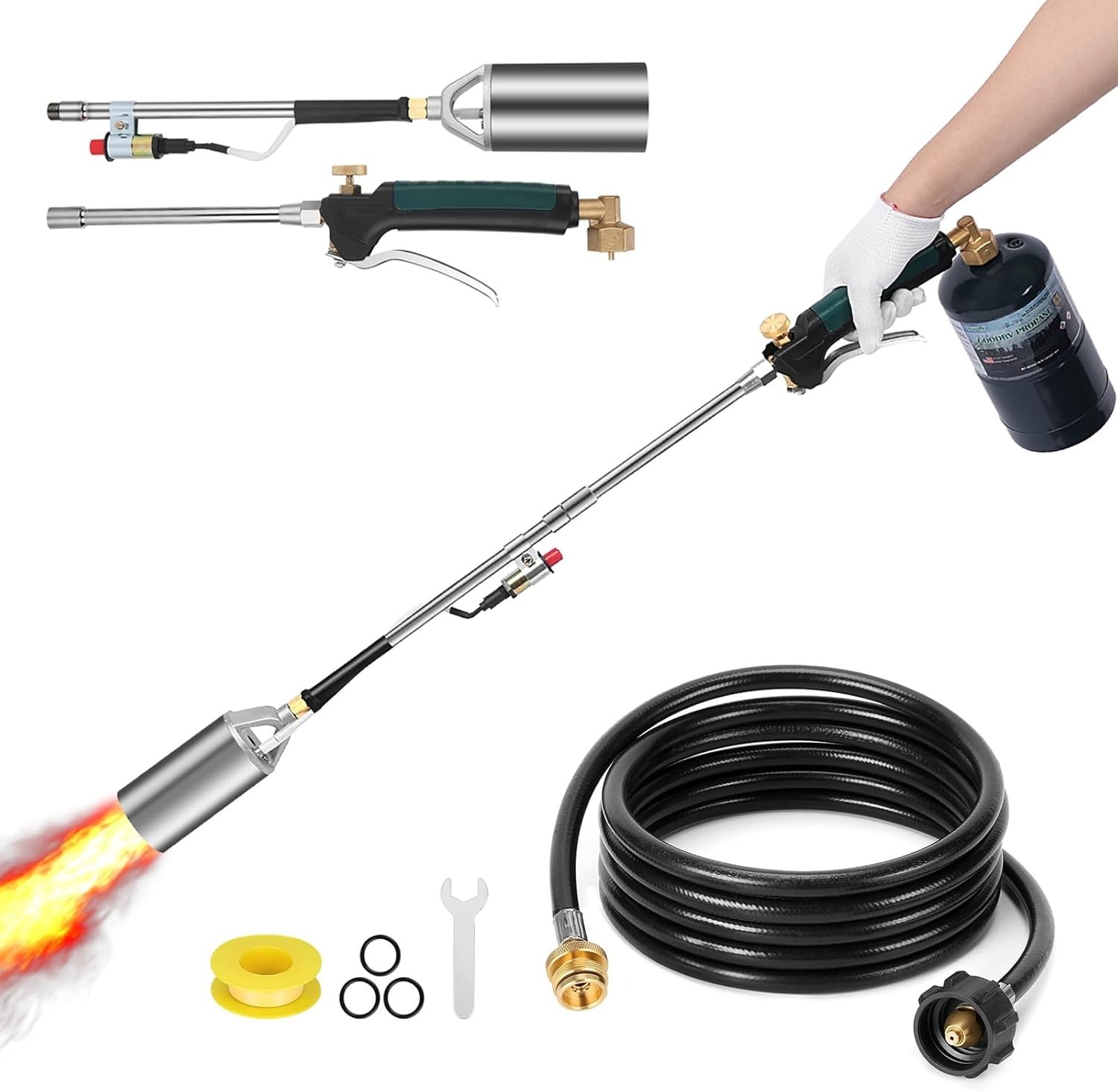 Propane Weed Torch with 10FT Hose Regulator&1800000 BTU&Self Igniting&Converter