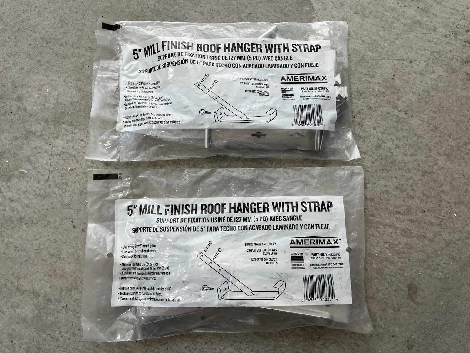 2 Packs of 4 Amerimax 5″ Mill Finish Roof Gutter Hanger & Strap 8 Total Brackets