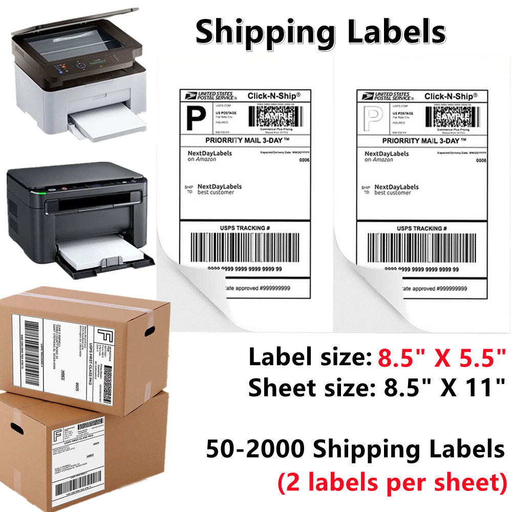 8.5×5.5 Shipping Labels Half Sheet Self Adhesive 2 Per Sheet Blank Laser Ink Jet