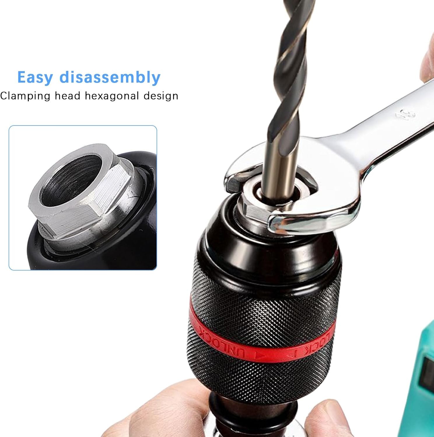 Metal Heavy Duty 1/2-20UNF 13mm Keyless Drill Chuck Hex Shank/SDS/Square Adaptor