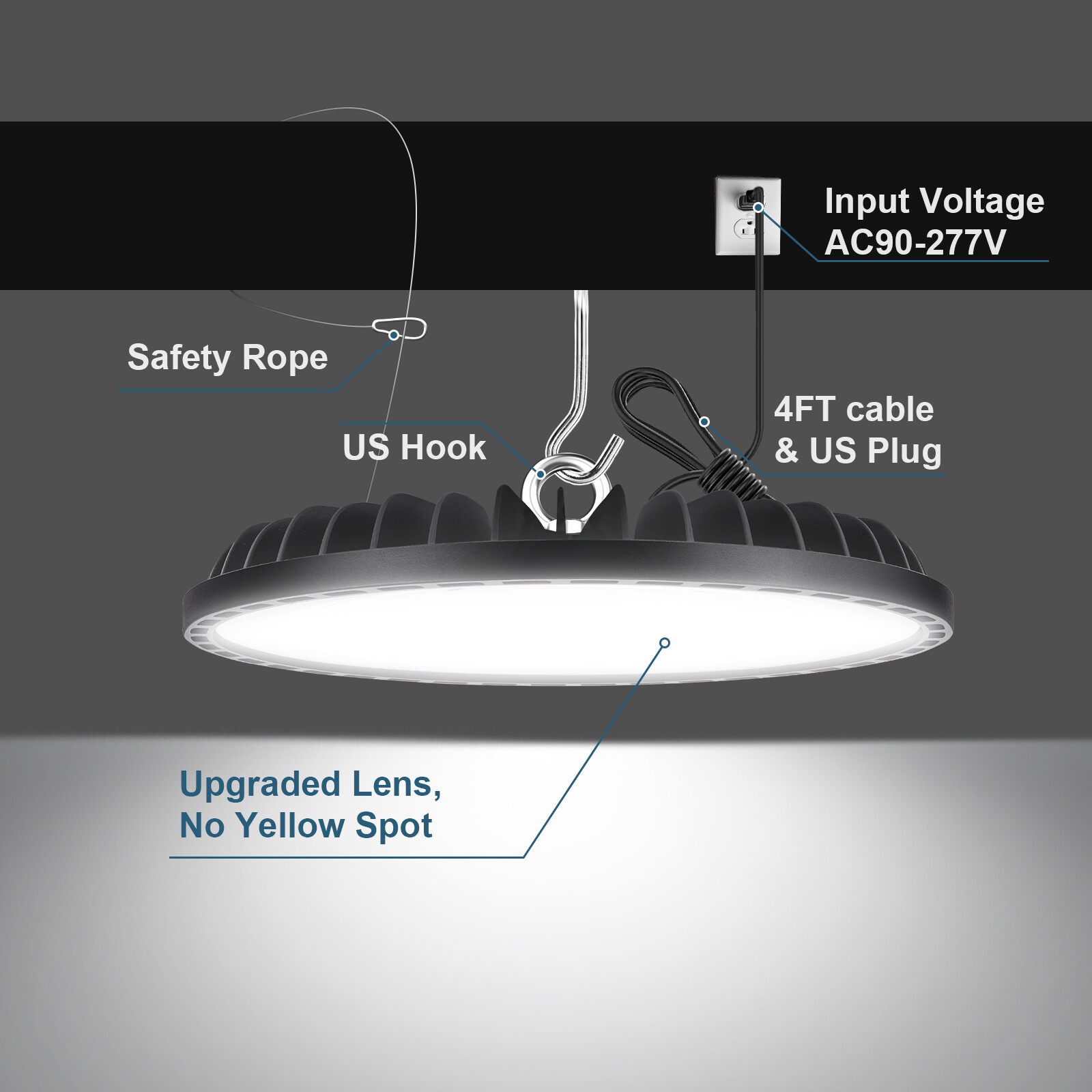 8Pack LED 200W UFO High Bay Lights Factory Shop GYM Warehouse Light Lamp Fixture