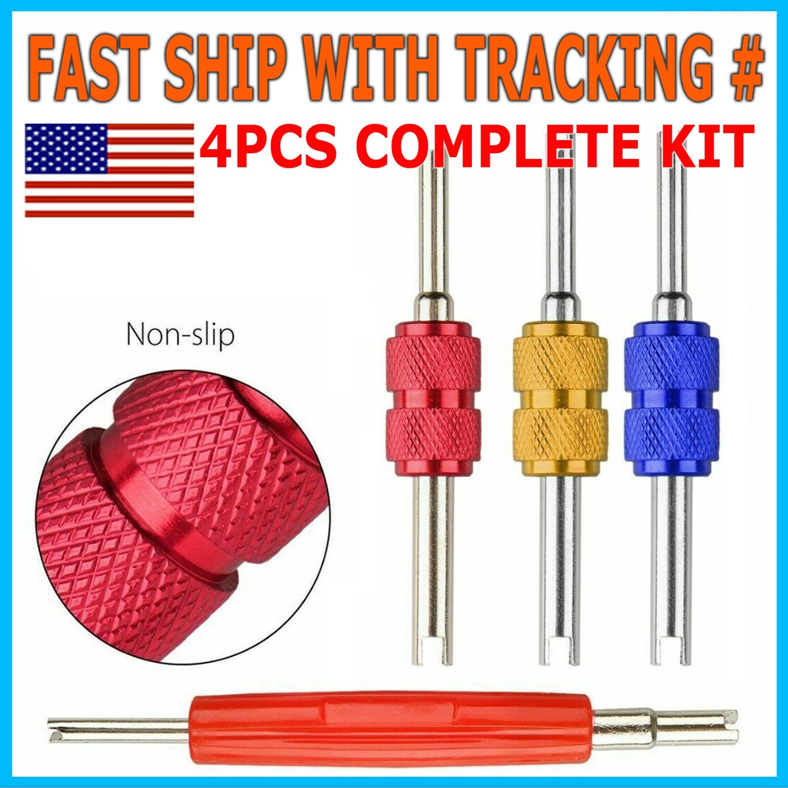4PCS Dual Schrader Valve Core Remover Tool A/C HVAC Air Conditioning Tire Repair