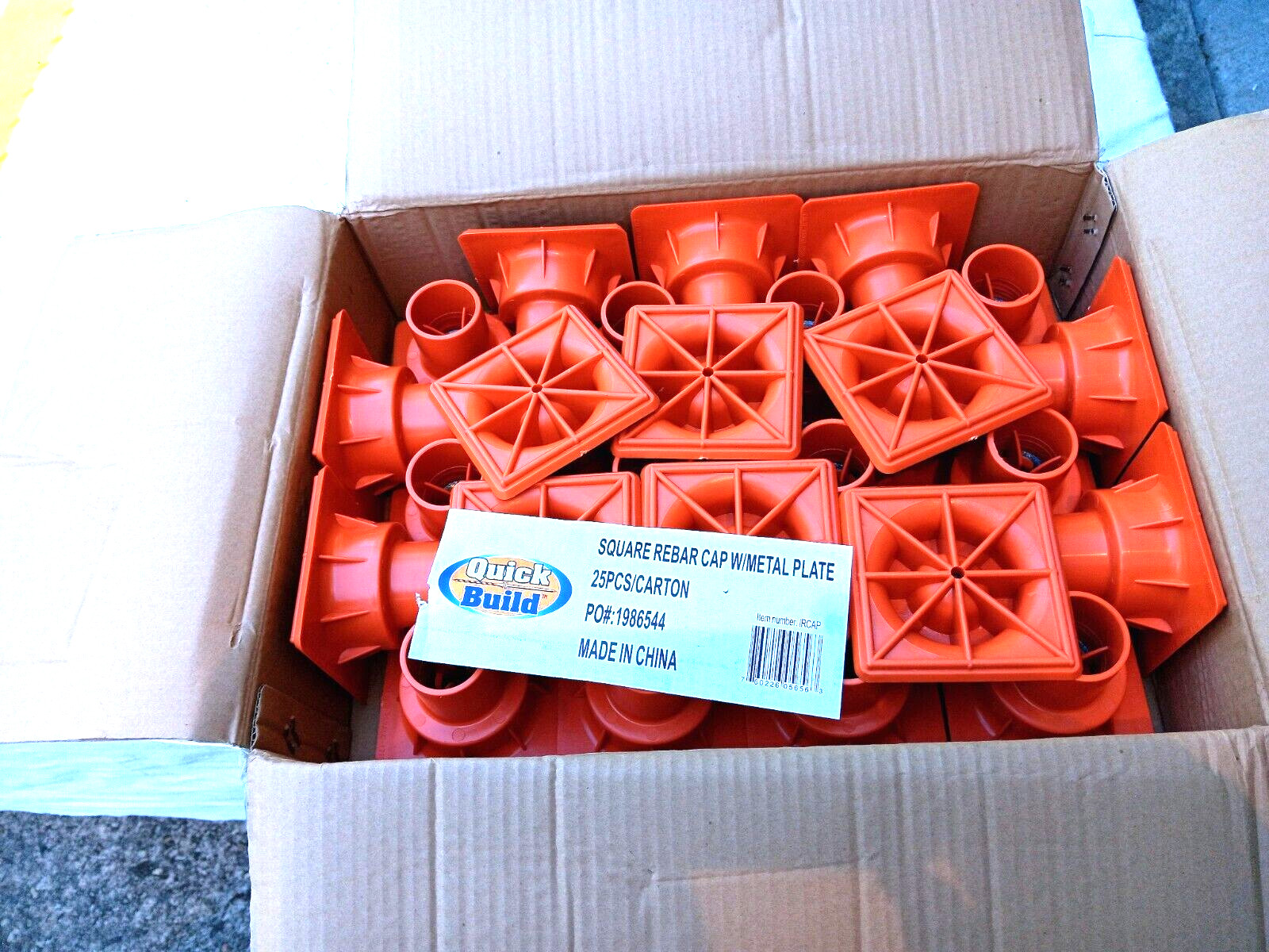 Lot of 25, Quick Build, OSHA Approved Square Rebar Caps W/ Metal Plate, #3-#7