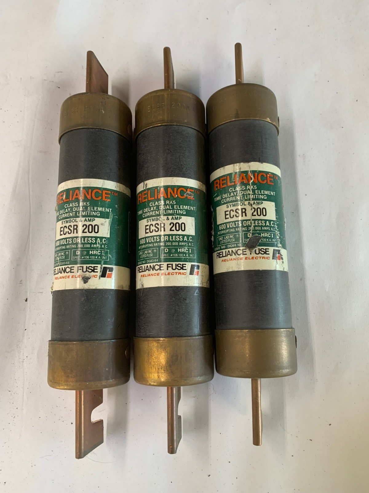 Qty 3 USED Reliance ECSR-200 200A 600V Class RK5 Time Delay Fuse ECSR200