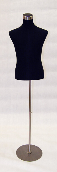 Adult Male Pinnable Black Torso Dress Form with Metal Base & Extra White Cover