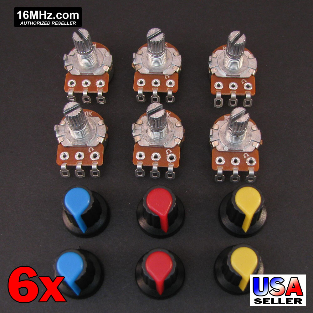 6x 10K Ohm Linear Taper Solder Lug Potentiometer B10K Black Knob USA 6pcs U72