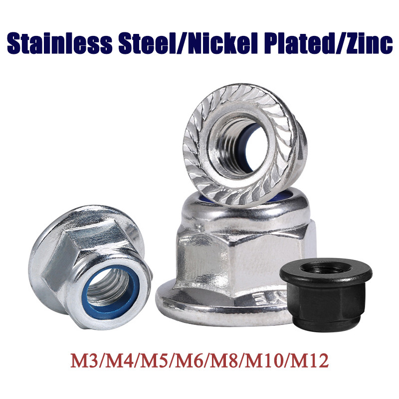 Flanged Nyloc Nuts Hex Locking Nuts 304/316 Stainless Steel/Zinc/Nickel Plated