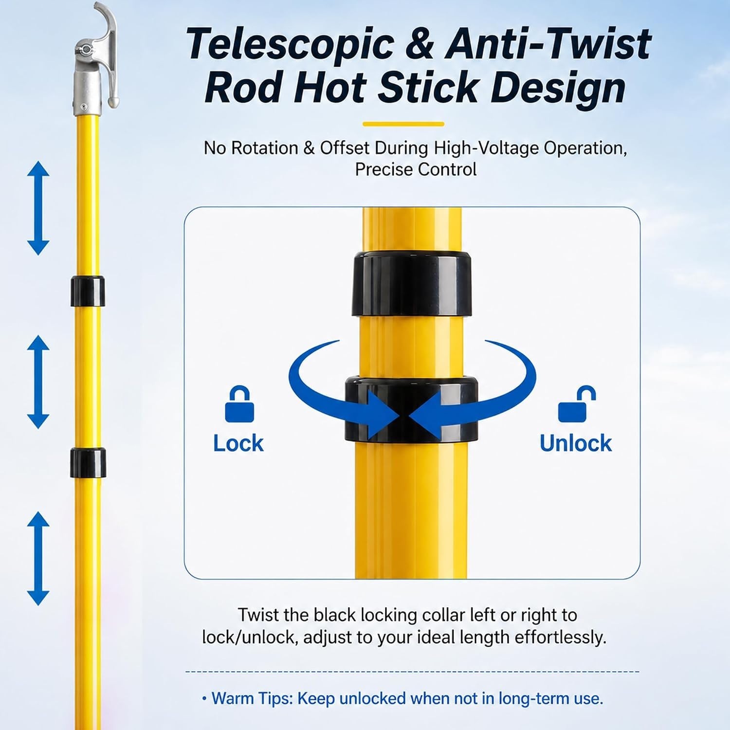 20FT Telescopic Hot Stick & Utility Hook ASTM F711 220kV Insulated for Lineman
