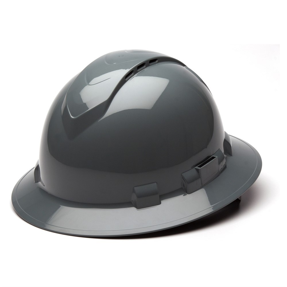 Pyramex Ridgeline Vented Full Brim Hard Hat with 6 pt suspension – Slate Gray