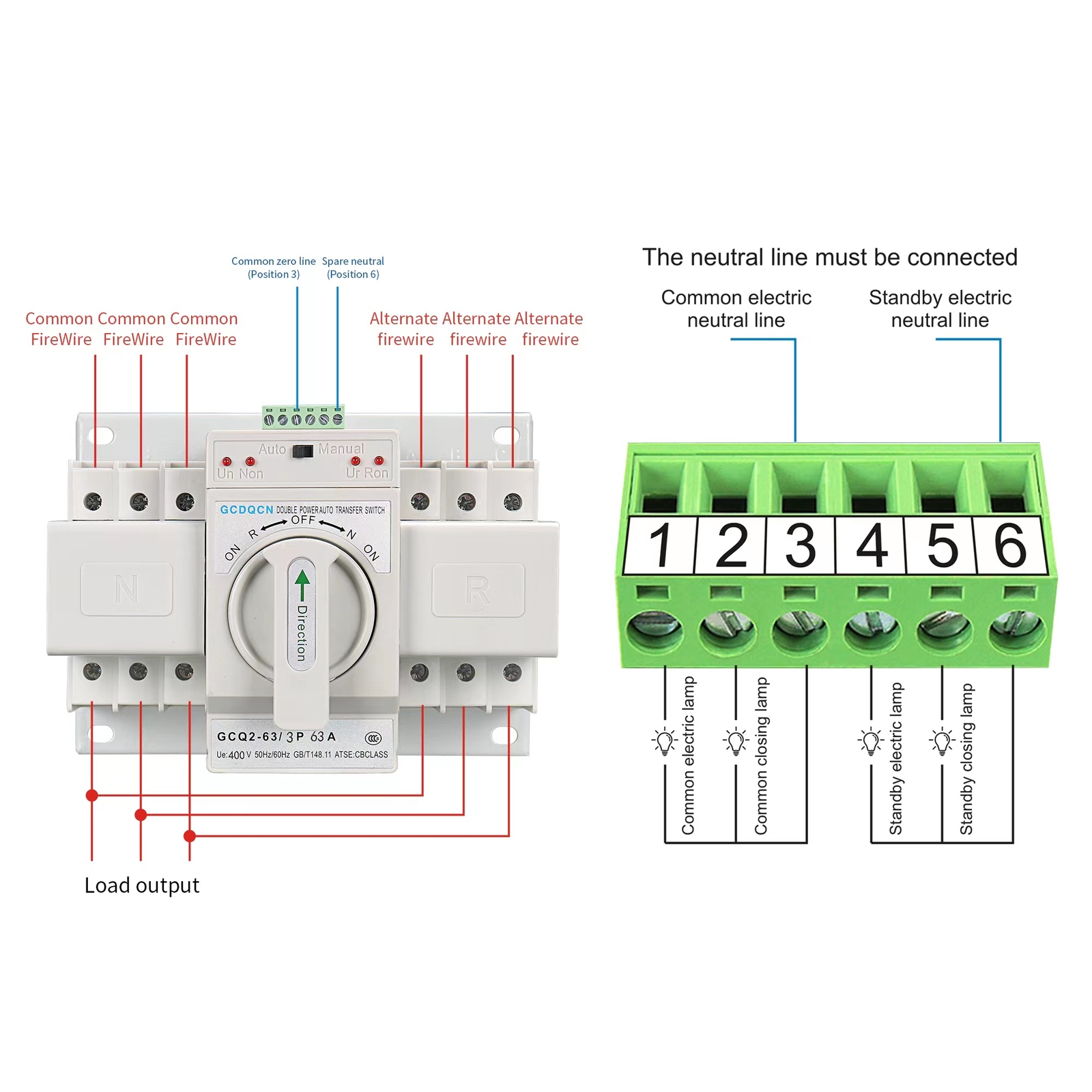 3P 63A ATS Automatic Transfer Switch AC110V 50/60Hz For Generator