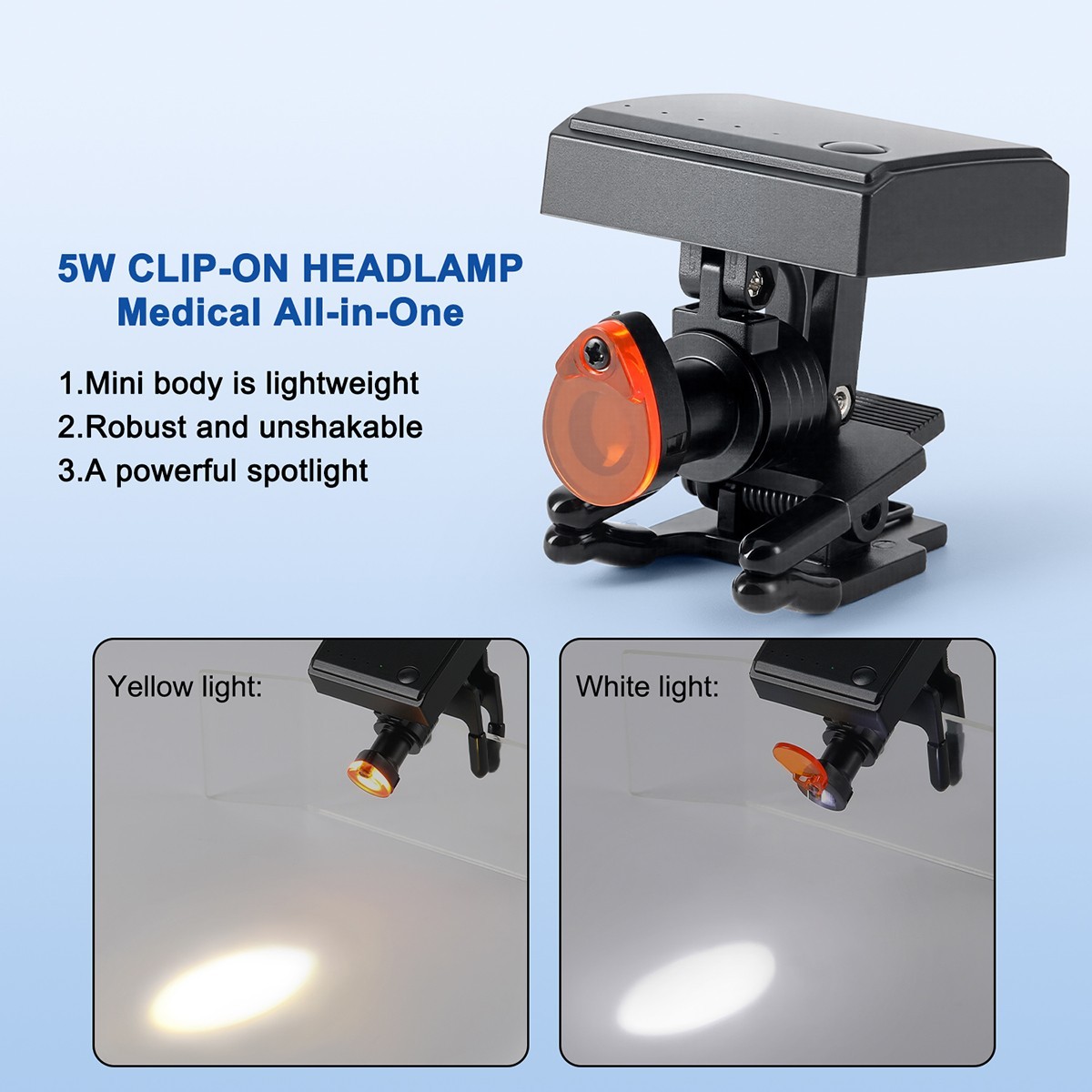 Dental LED Headlight Bright 5W Wireless Clip on Optical Filter Binocular Loupes