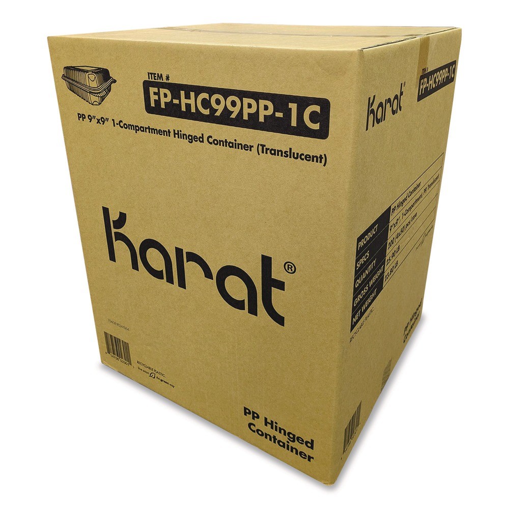 Karat FPHC99PP1C 9.35″ x 9.22″ x 3.17″ Hinged Container – Clear (200/CT) New