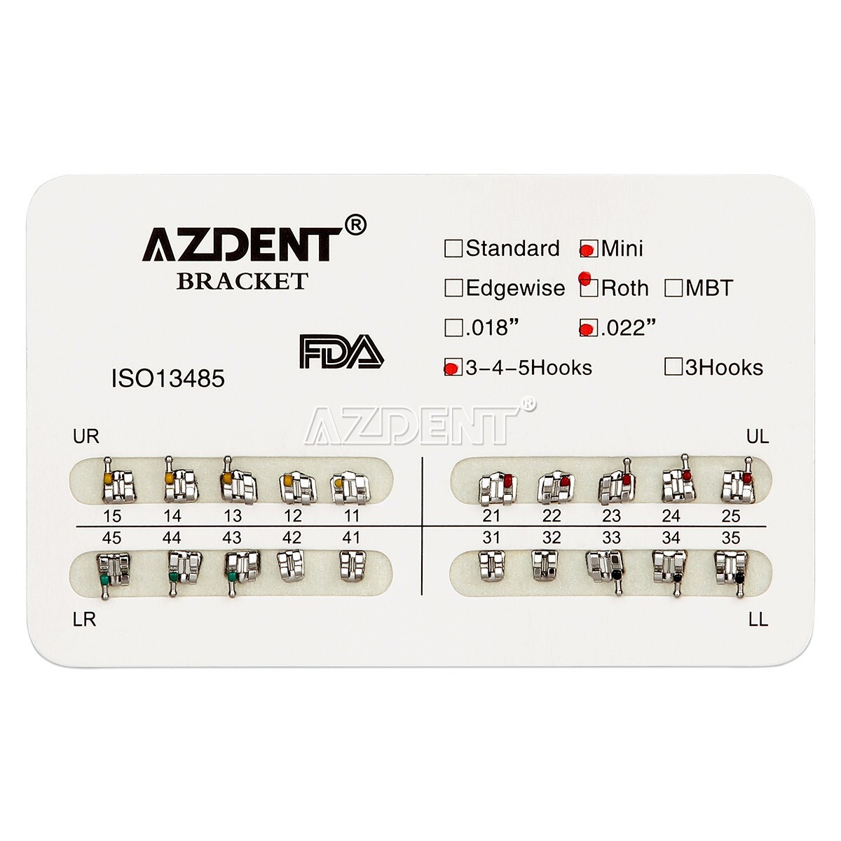 20PCS Dental Orthodontic Metal Brackets Mini Roth Slot.022 Hooks 3-4-5 AZDENT