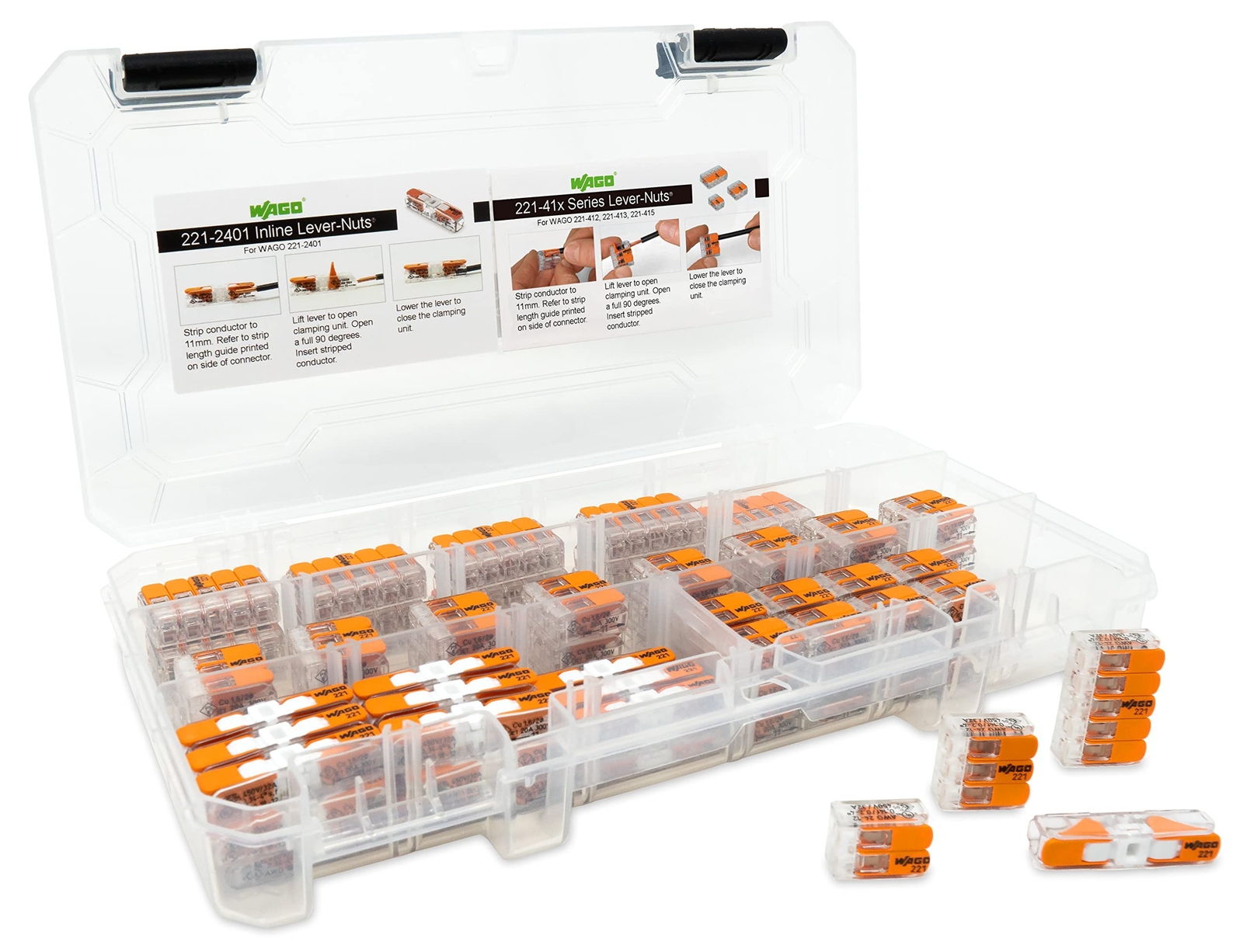 WAGO 221 Lever Nuts 90pc Compact Splicing Wire Connector Assortment with Case